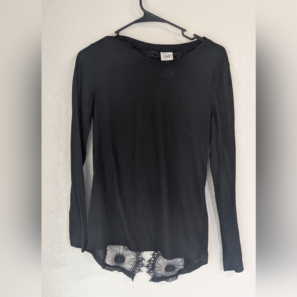 Wrangler Black Long Sleeve Top M Lace Sheer Back Whimsigoth Boho Cottage Fairy